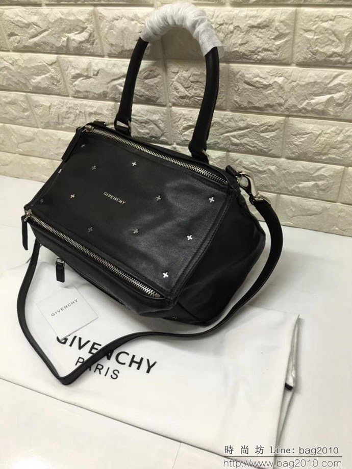 GlVENCHY紀梵希 潘多拉 黑色綿羊皮 銀色五金 100%純棉布 黑色 可手提 肩背  tsg1076